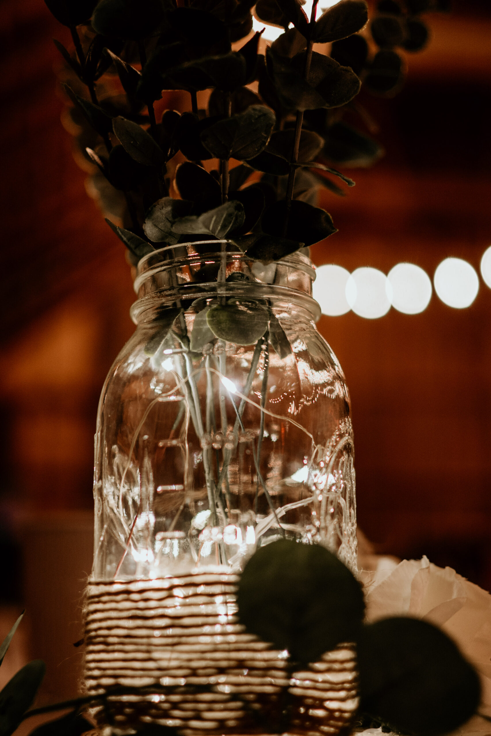 Fall Fairy Light Lantern as table setting decor for fall wedding