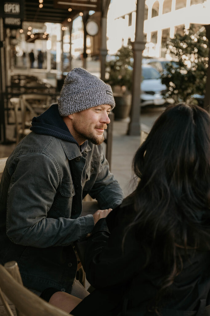 Couple making eye contact during their couples session in Amador county
